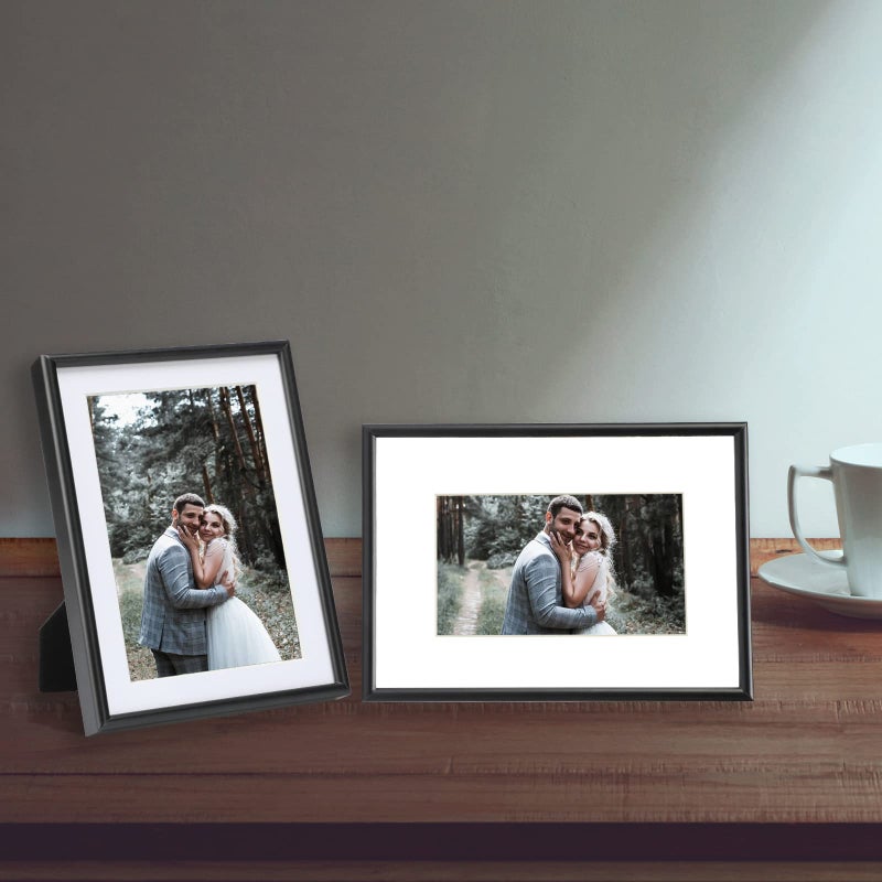 Fkvat 5x7 Picture Frame Set of 4, Matted Black Simple Modern Brushed Thin Aluminum Metal Photo Frame Fits 4x6 with Mat or 5 x 7 without Mat Vertical and Horizontal for Tabletop and Wall Mounting - Image 3